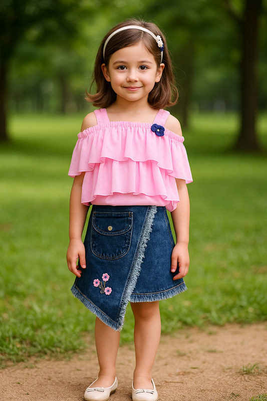 Girls Solid Top and Shorts Clothing Set