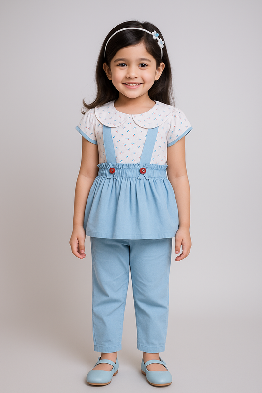 Baby Girls Polka Print Top and Pant Clothing Set - Blue