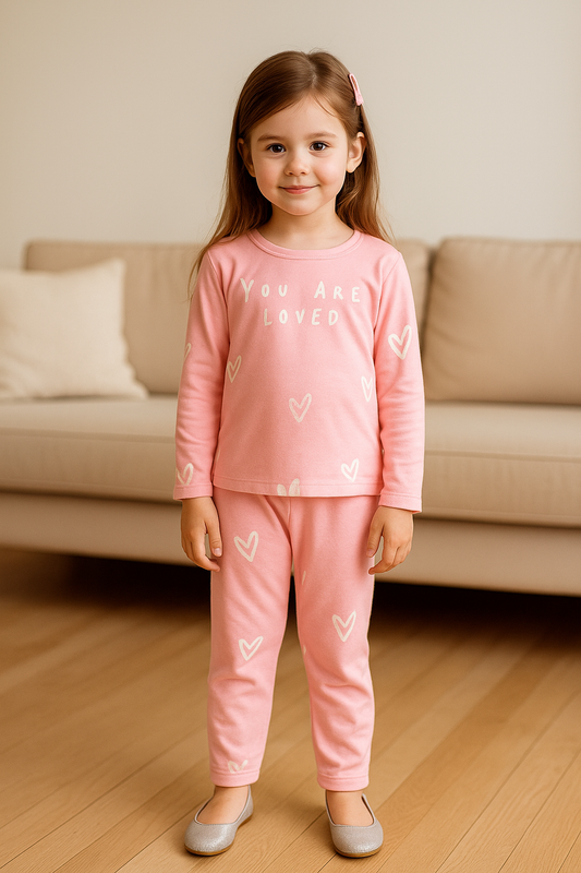 Girls Cotton Heart Print Co-ord Set