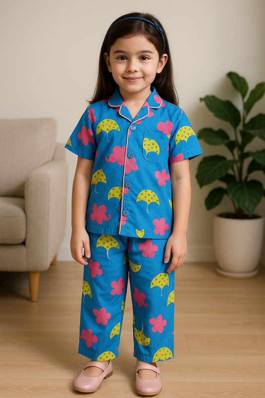Unisex Cotton Printed Nightdress Shirt & Trouser Set