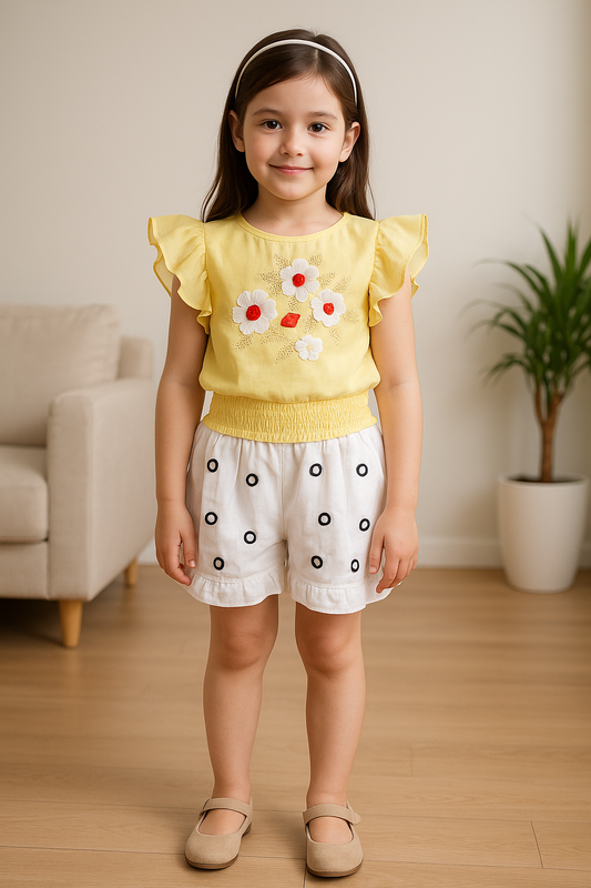 Girls Flower Detail Top & Short Set