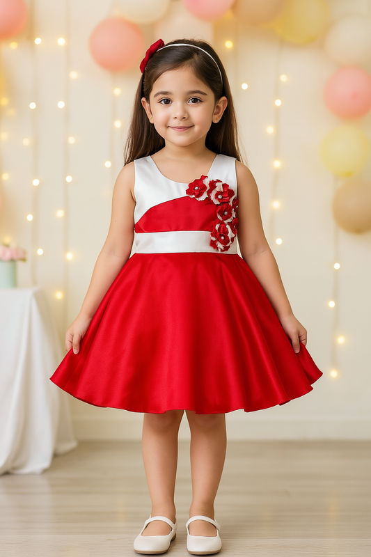 Red Flower Detail A-Line Dress