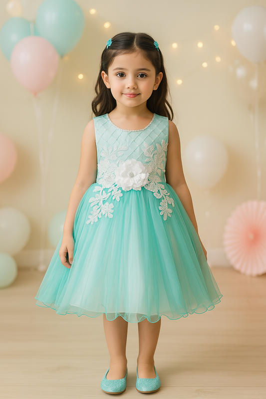 Girls Embroidered Sleeveless Net  Dress