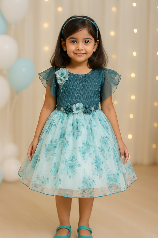 Girls Floral Print Fit and Flare Frock Dress