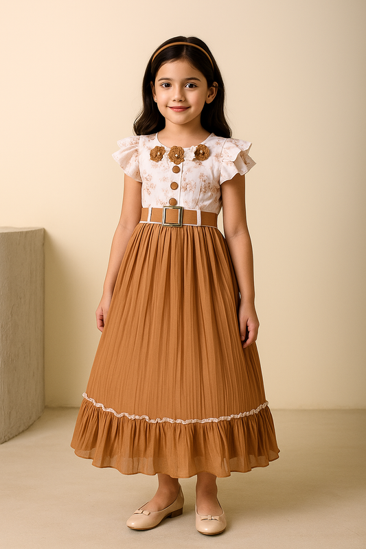 Girls Floral Print Fit and Flare Long Frock Dress