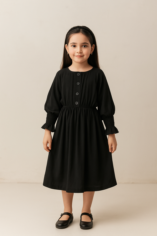 Girls Full Sleeve Rayon Casual Dress with Lace Detailing