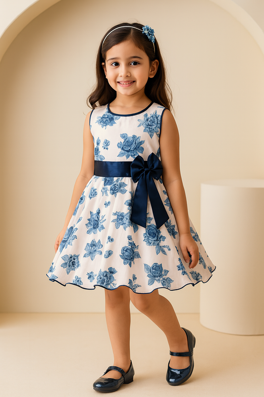 Blue Floral Printed A-Line Dress