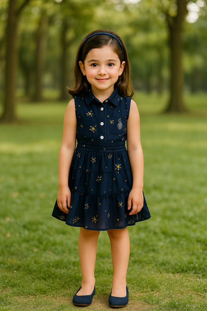 Girls Floral Collar Casual Dress