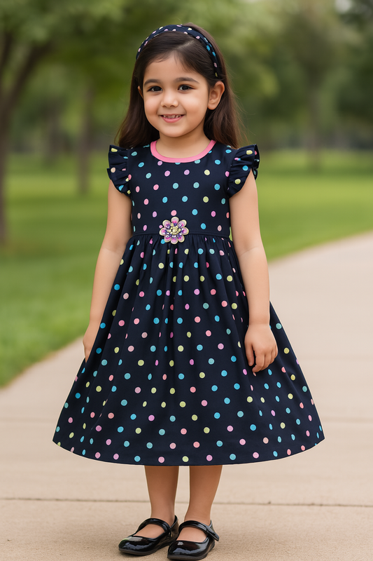 Girls Polka Print Fit and Flare Frock Dress