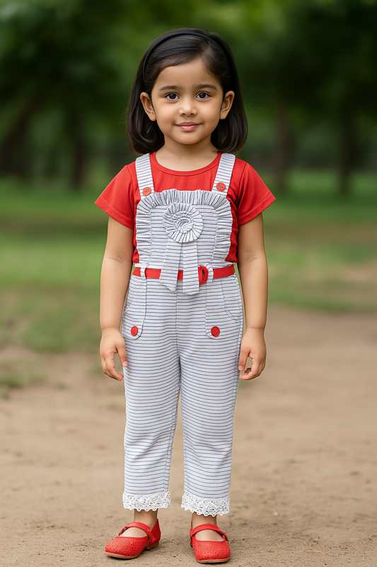 Wish Karo Baby Girls T-Shirt and Dungaree Dress For Girls-(csl321rd)