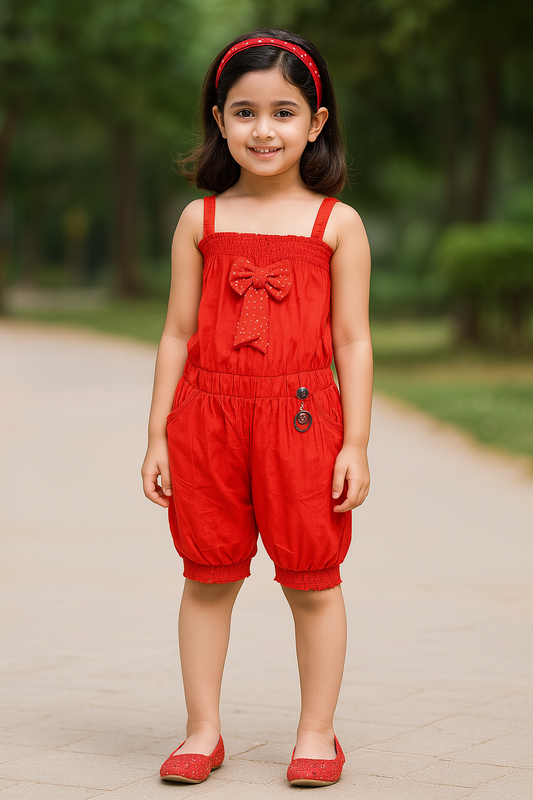 Wish Karo Baby Girls Dungaree Dress for Girls-(csl330rd)