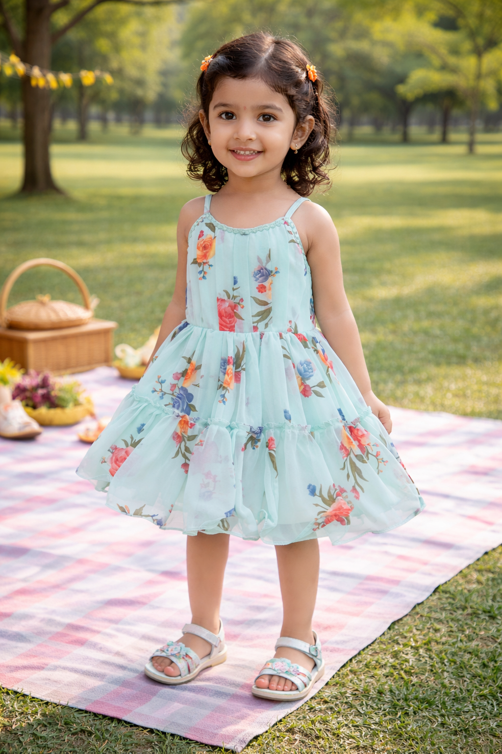 Girls Floral Printed Strappy Dress