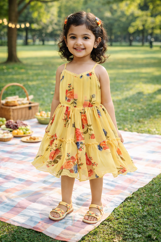 Girls Floral Printed Strappy Dress