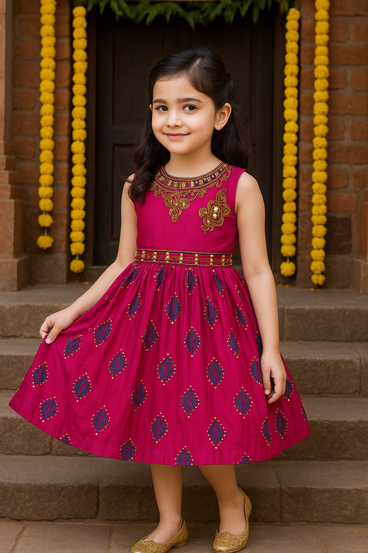 Girls Floral Print Fit and Flare Frock Dress