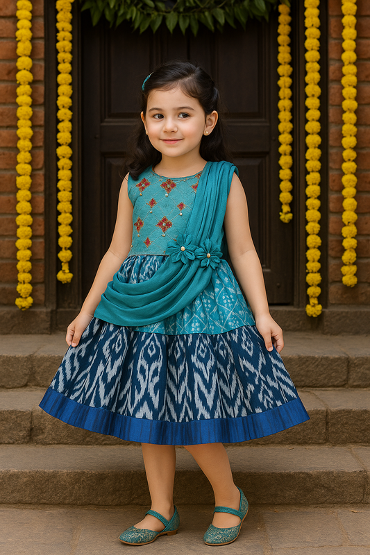 Girls Floral Print Fit and Flare Frock Dress