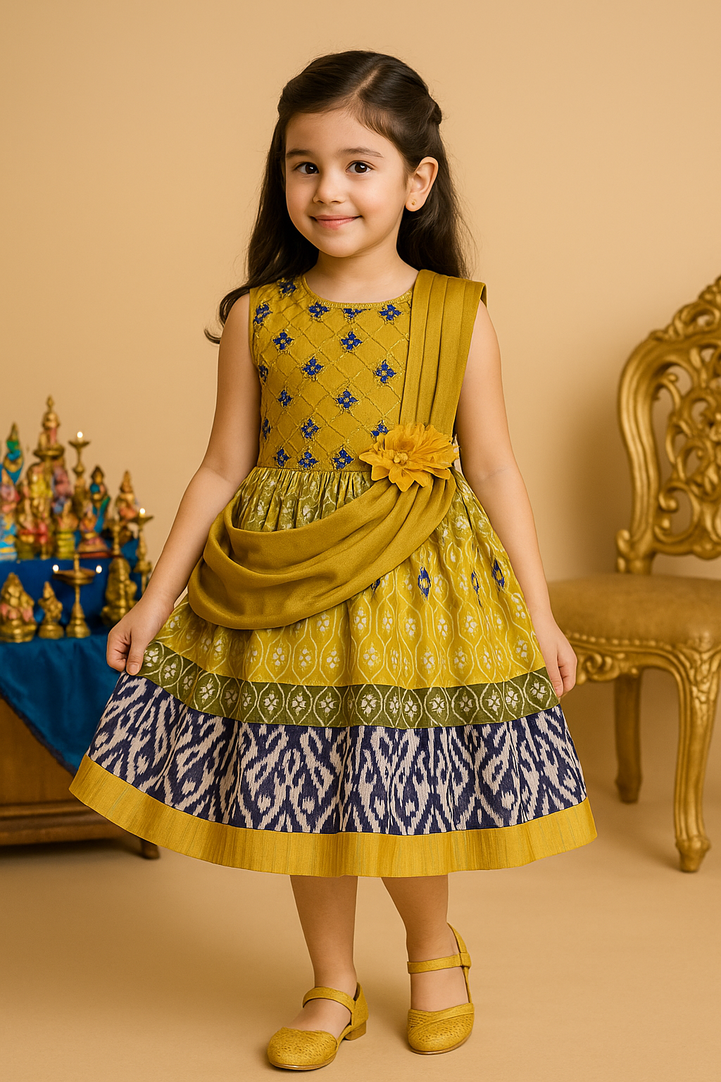 Girls Floral Print Fit and Flare Frock Dress