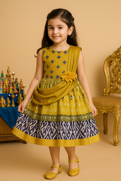 Girls Floral Print Fit and Flare Frock Dress