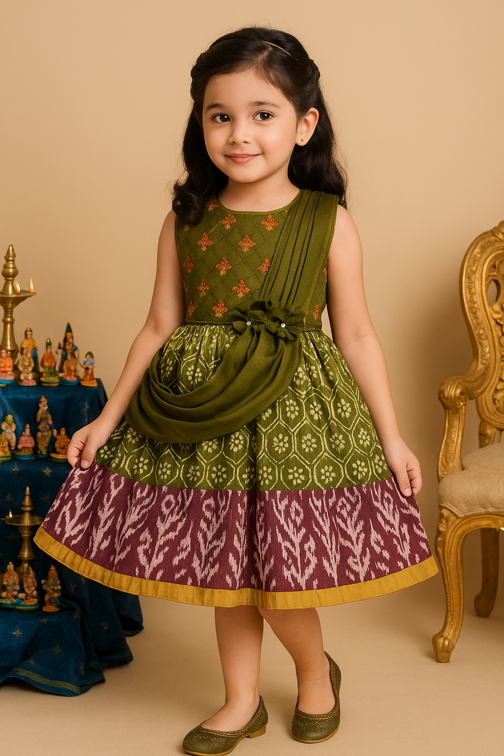 Girls Floral Print Fit and Flare Frock Dress