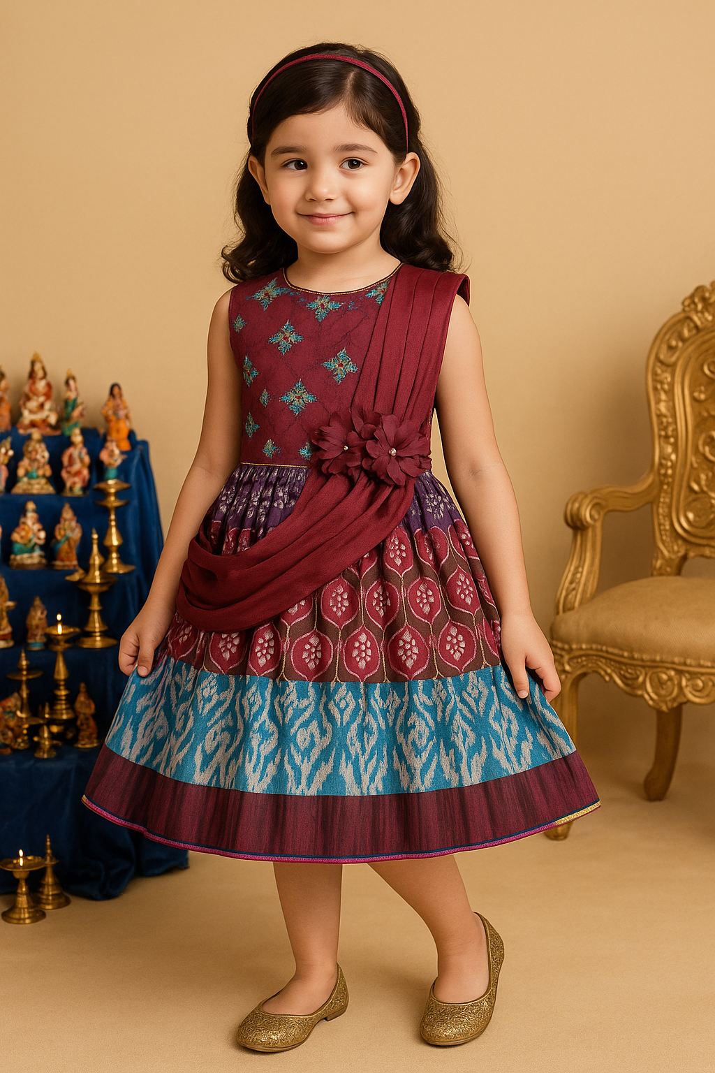 Girls Floral Print Fit and Flare Frock Dress