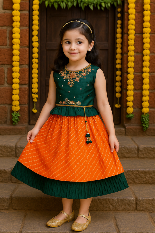 Girls Embroidered Layered Ethnic Dress