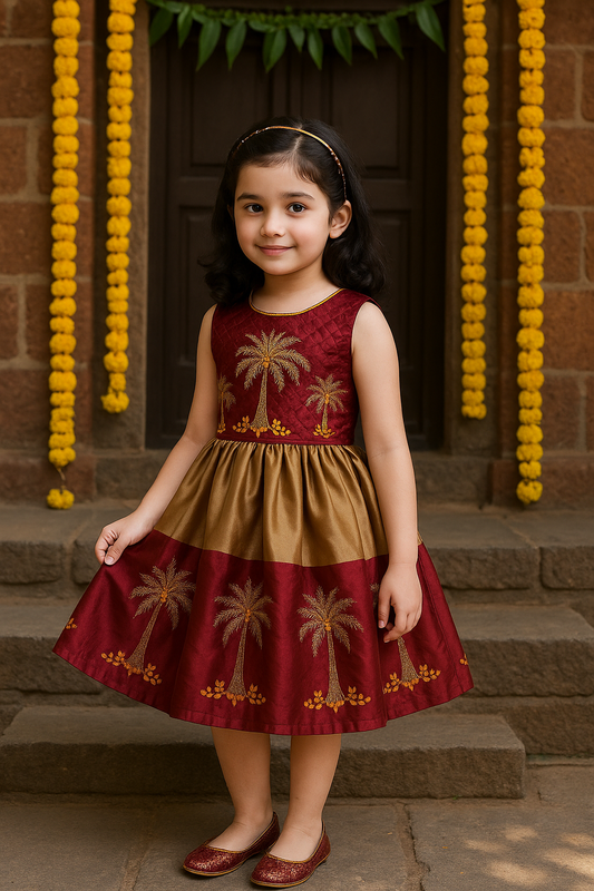 Baby Girls Silk Embroidered Ethnic Frock Dress