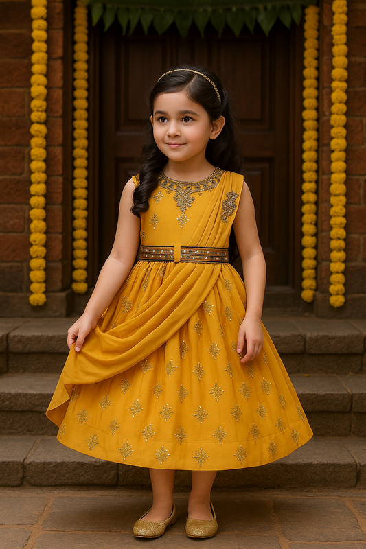 Girls Floral Print Fit and Flare Frock Dress