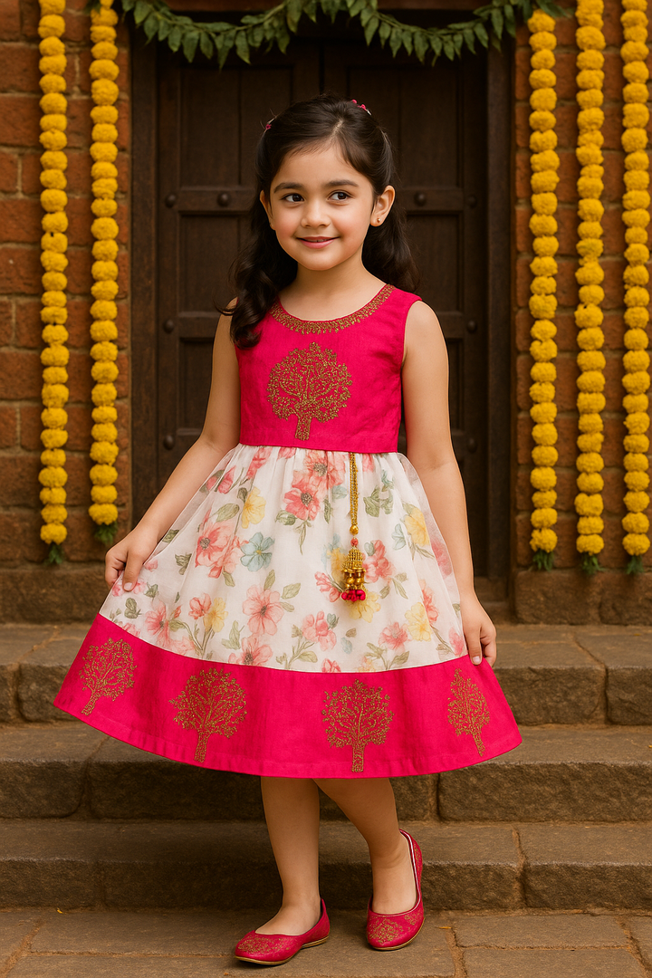 Girls Satin Embroidered Ethnic Dress