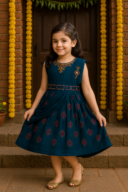 Girls Floral Print Fit and Flare Frock Dress