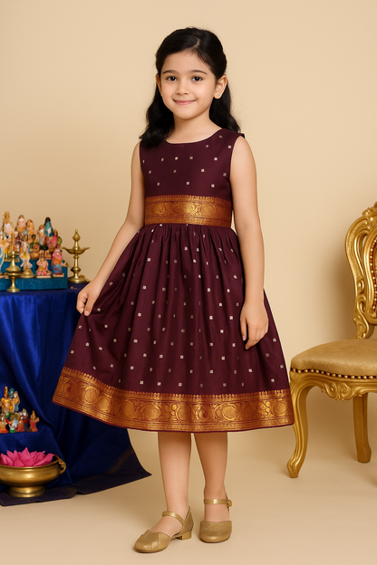 Girls Embellished Polka Dots Satin Ethnic Frock