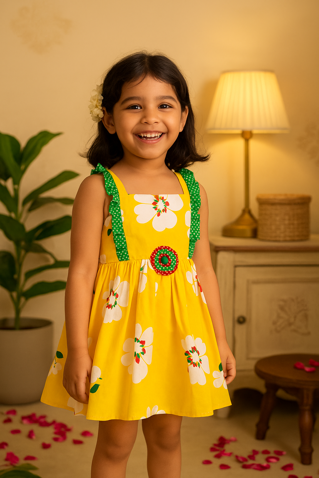 Girls Floral Printed dress with Ruffled sleeve summer frock