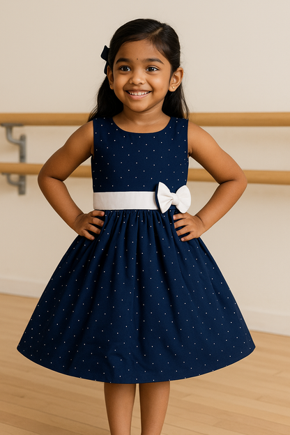 Girls Summer Cotton Polka Print Fit and Flare Frock Dress