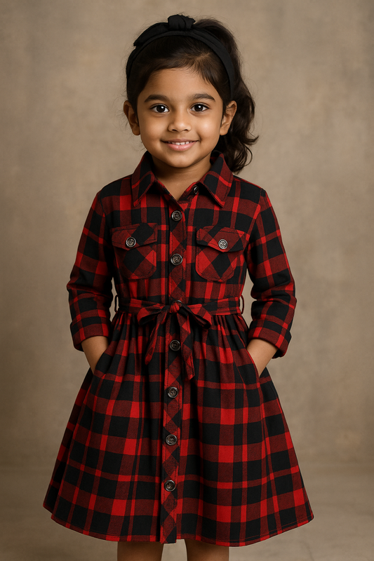 Girls Checkered Fit and Flare Frock Dress