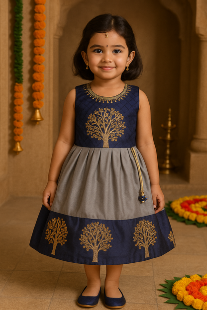 Baby Girls Silk Embroidered Ethnic Frock Dress