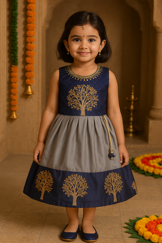 Baby Girls Silk Embroidered Ethnic Frock Dress