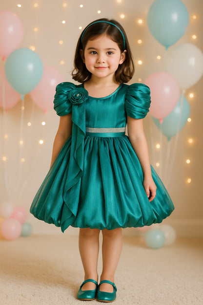 Rhinestone Floral Embellished Balloon Party Dress