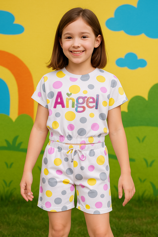 Girls Polka Print Top and Shorts Clothing Set - Purple