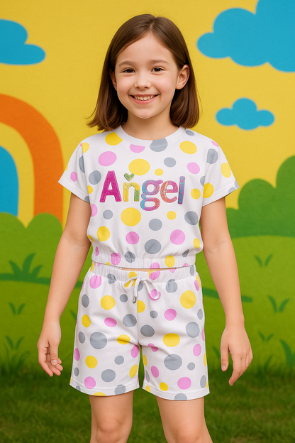 Girls Polka Print Top and Shorts Clothing Set