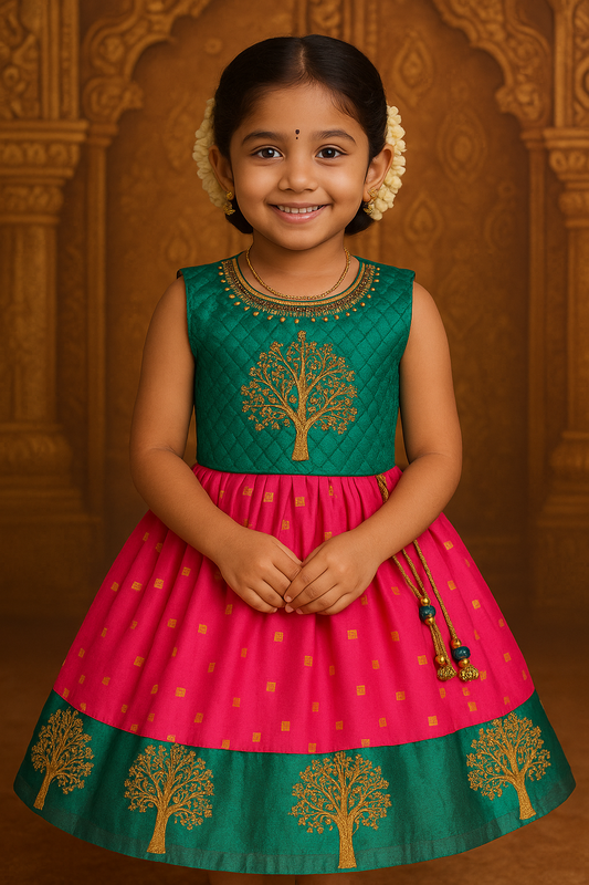 Girls Embroidered Silk Ethnic Dress