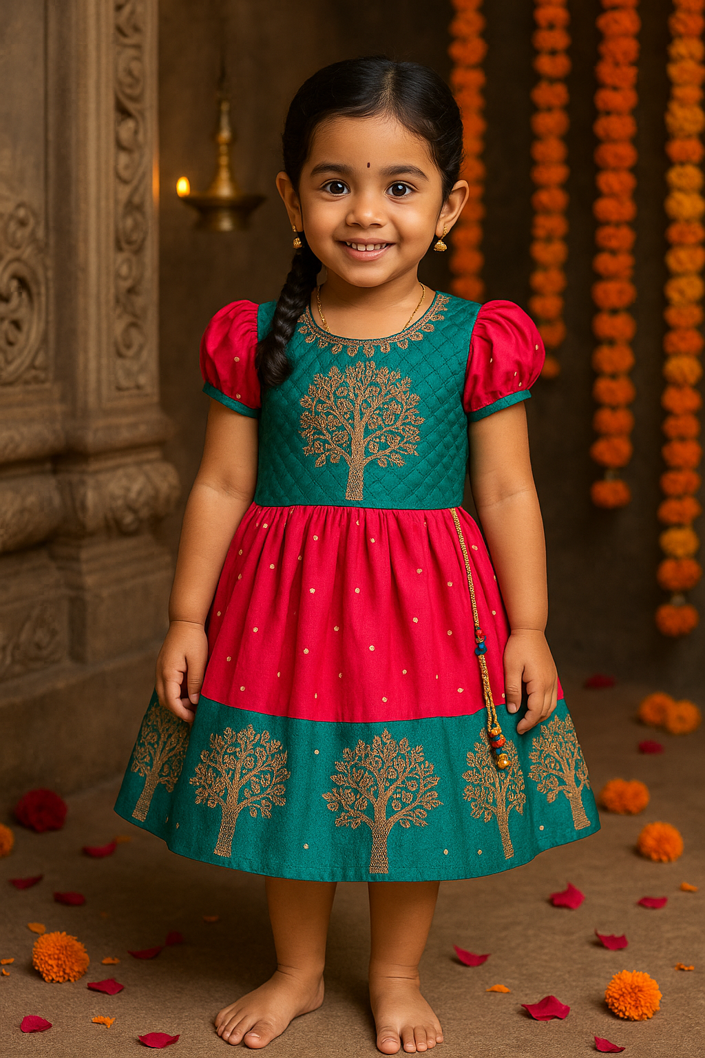Baby Girls Silk Embroidered Ethnic Frock Dress