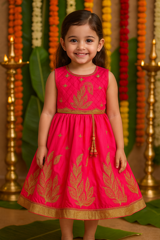 Pink Embroidered Tassel Dress