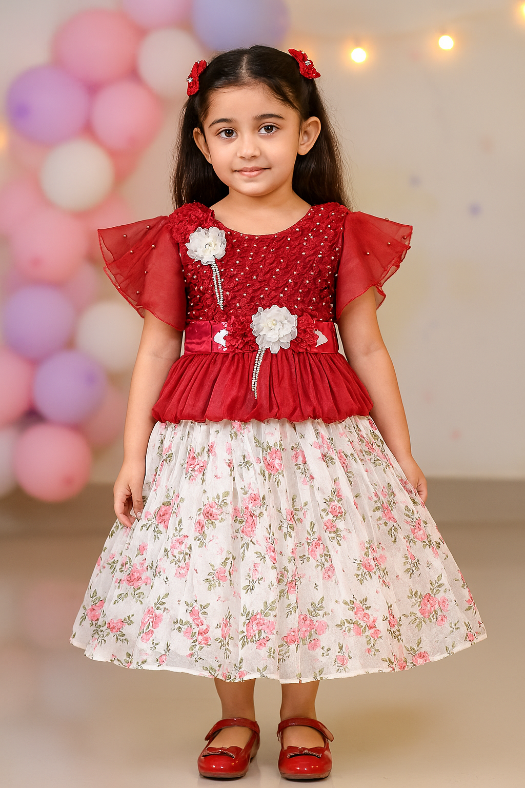 Buy Red Floral Winter Party & Birthday Baby Girls Dress Online | Christmas Baby girls dress 2025