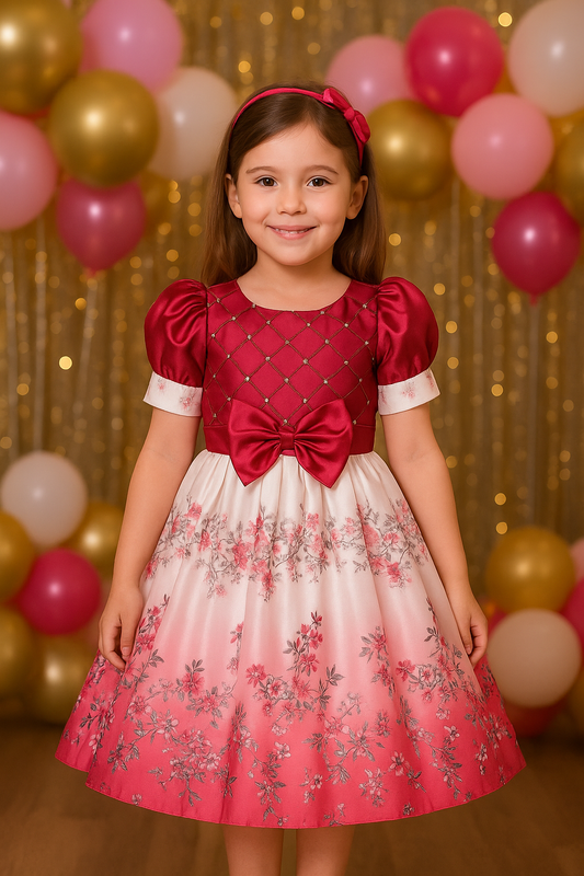 Girls Floral Print Party Dress with Embellishments