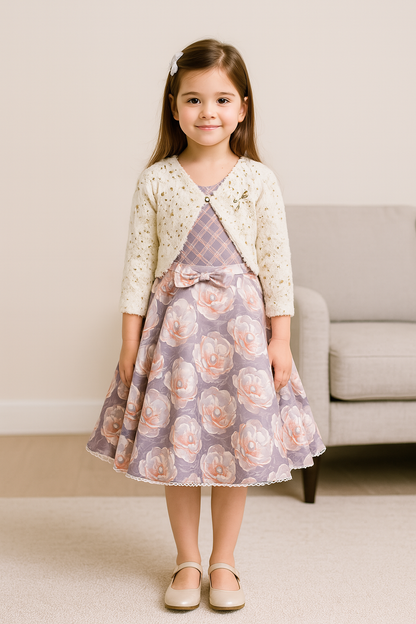 Girls Floral Print Full Sleeve Fit and Flare Frock Dress