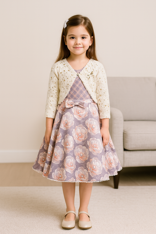 Girls Floral Print Full Sleeve Fit and Flare Frock Dress