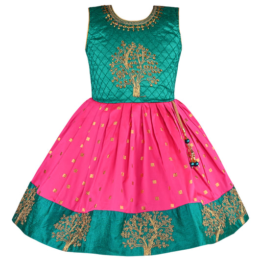 Girls Embroidered Silk Ethnic Dress