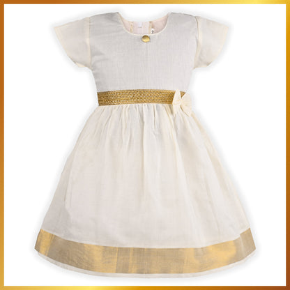 Baby Girls Goden Kasavu Zari Frock Dress - Onam Special