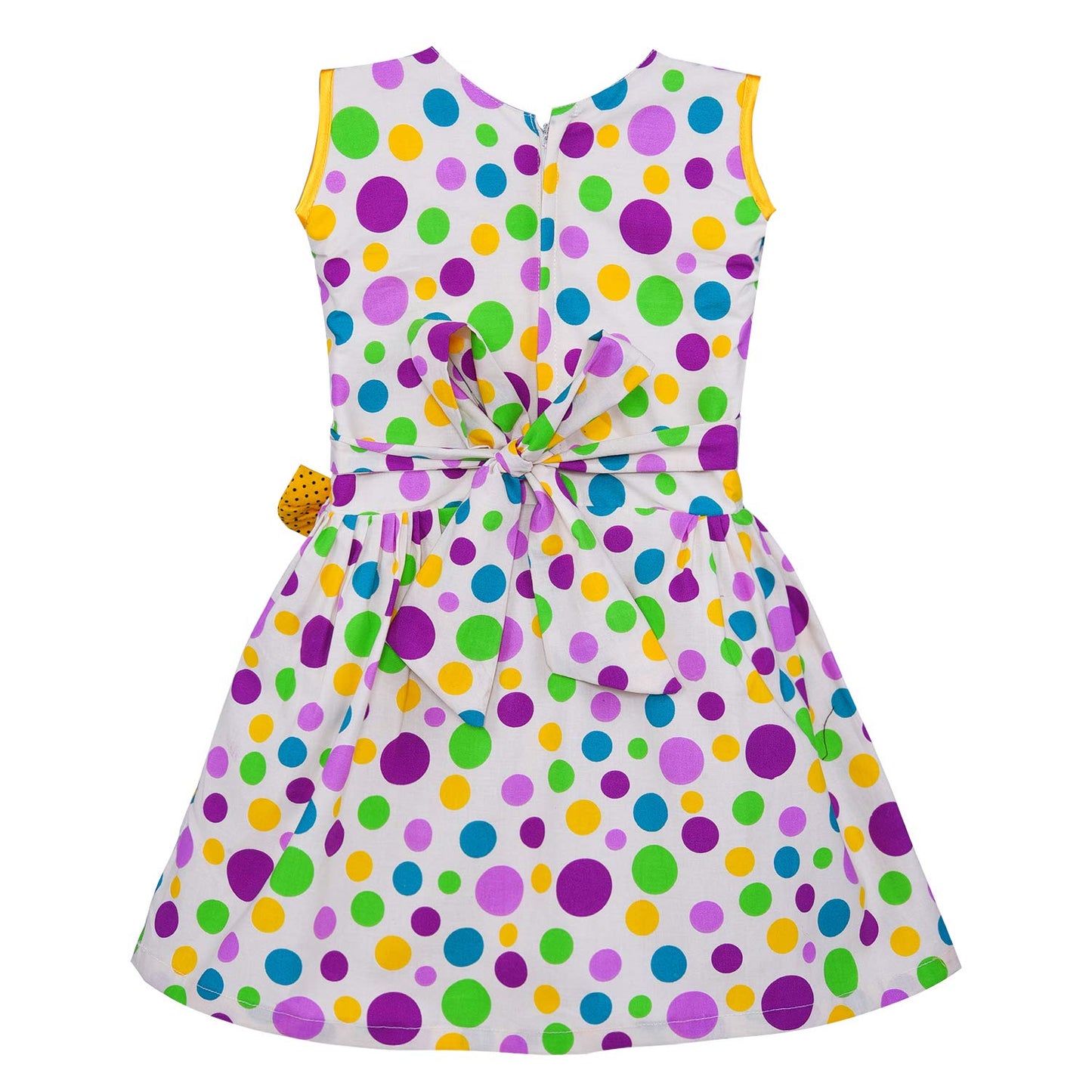 Girls  Polka Dot Cotton Party Dress with Orange Bow – Cute Sleeveless Kids Dress