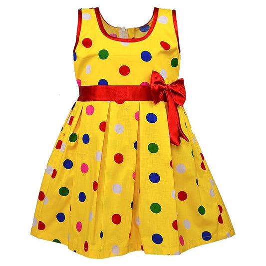 Girls  Polka Dot Cotton Party Dress with Orange Bow – Cute Sleeveless Kids Dress