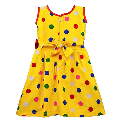 Girls  Polka Dot Cotton Party Dress with Orange Bow – Cute Sleeveless Kids Dress