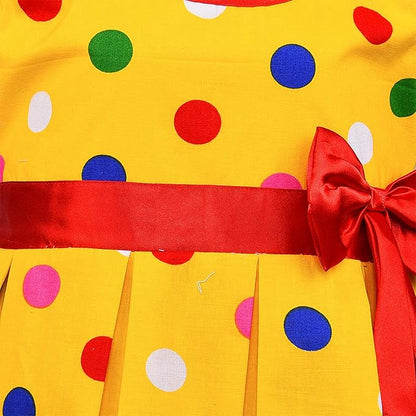 Girls  Polka Dot Cotton Party Dress with Orange Bow – Cute Sleeveless Kids Dress